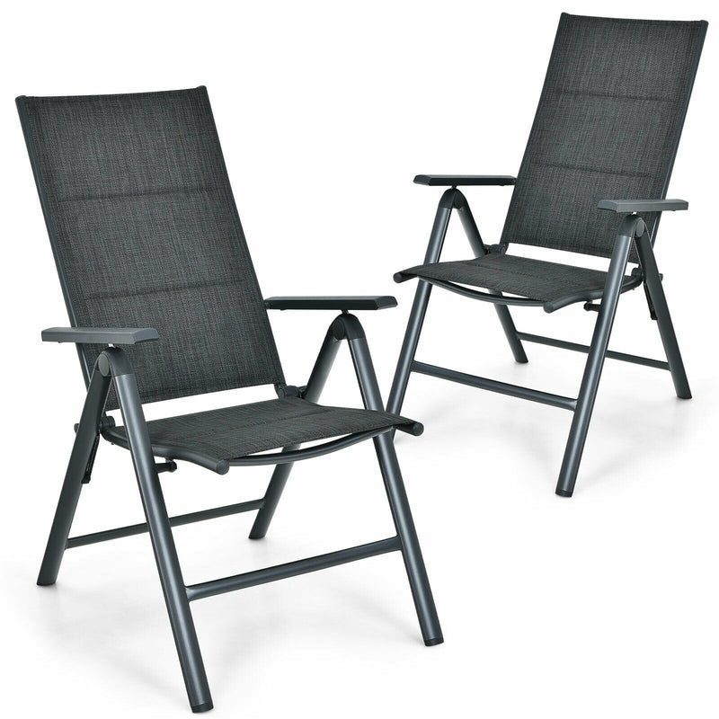 2 Pieces Patio Folding Dining Chairs with Aluminum Padded Adjustable Back