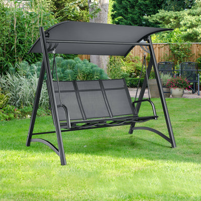 3-Person Porch Swing Chair with Anti-rust Aluminum Frame and Adjustable Canopy