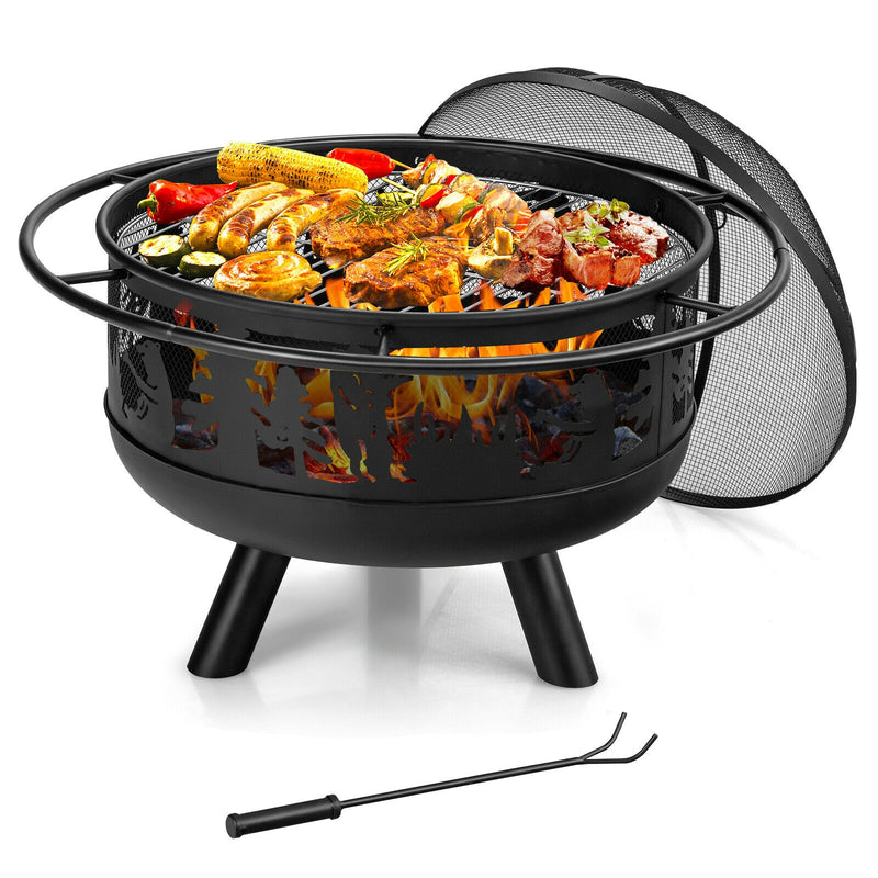 30 Inch Outdoor Wood Burning Fire Pit with Fire Poker and Cooking Grill