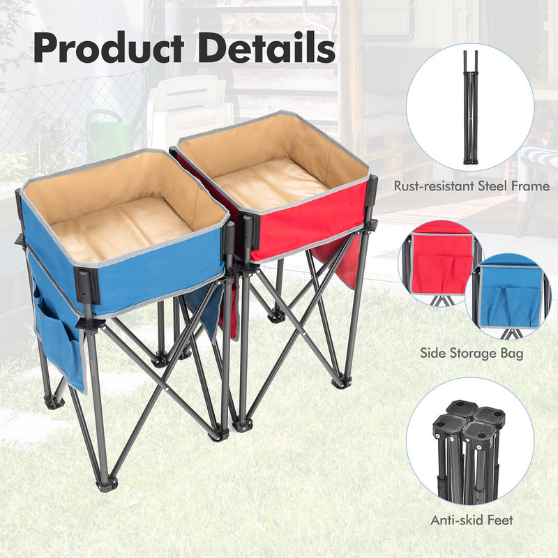 2 Pieces Blue Folding Camping Tables with Large Capacity Storage Sink for Picnic