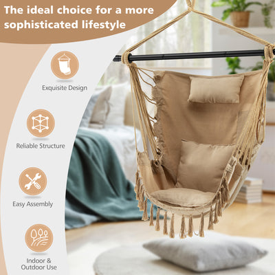 Hanging Rope Swing Chair with Soft Pillow and Cushions