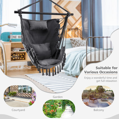 Hanging Rope Swing Chair with Soft Pillow and Cushions