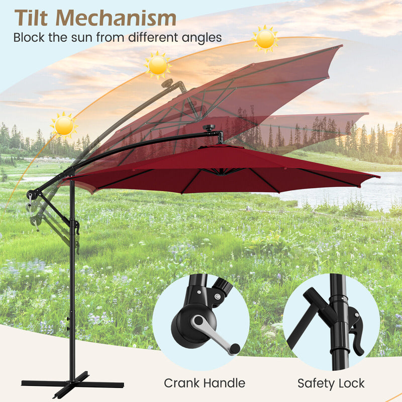 10 Feet Patio Offset Umbrella with 112 Solar-Powered LED Lights