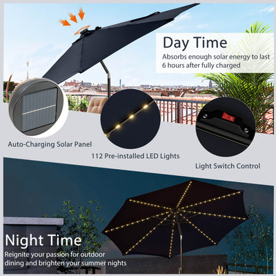 10 Feet Patio Umbrella with 112 Solar Lights and Crank Handle