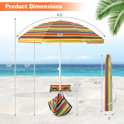 6.5 Feet Patio Beach Umbrella with Cup Holder Table and Sandbag