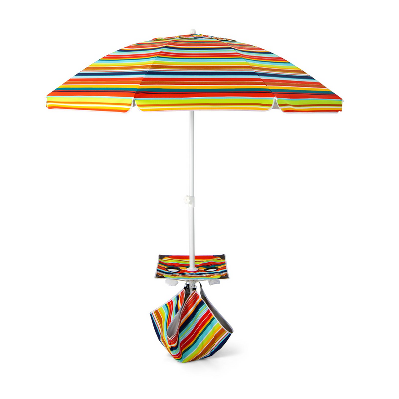 6.5 Feet Patio Beach Umbrella with Cup Holder Table and Sandbag