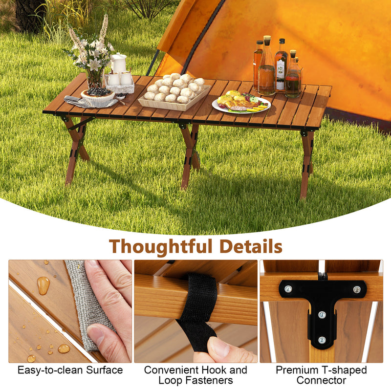 47 Inch Folding Lightweight Aluminum Camping Table with Wood Grain