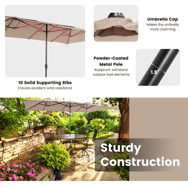 15 Feet Double-Sized Patio Umbrella with Crank Handle and Vented Tops