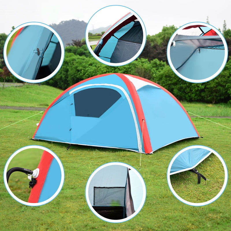 3 Persons Inflatable Camping Waterproof Tent with Bag and Pump