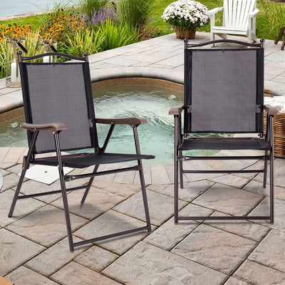 Set of 2 Patio Folding Sling Back Camping Deck Chairs