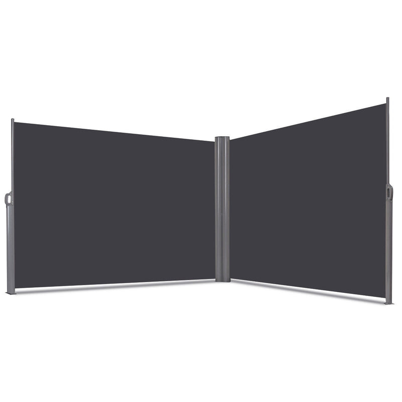 237 x 63 Inch Patio Retractable Double Folding Side Awning Screen Divider