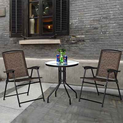 3 Pieces Bistro Patio Garden Furniture Set of Round Table and Folding Chairs