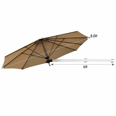 8ft Wall-Mounted Telescopic Folding Tilt Aluminum Sun Shade Umbrella