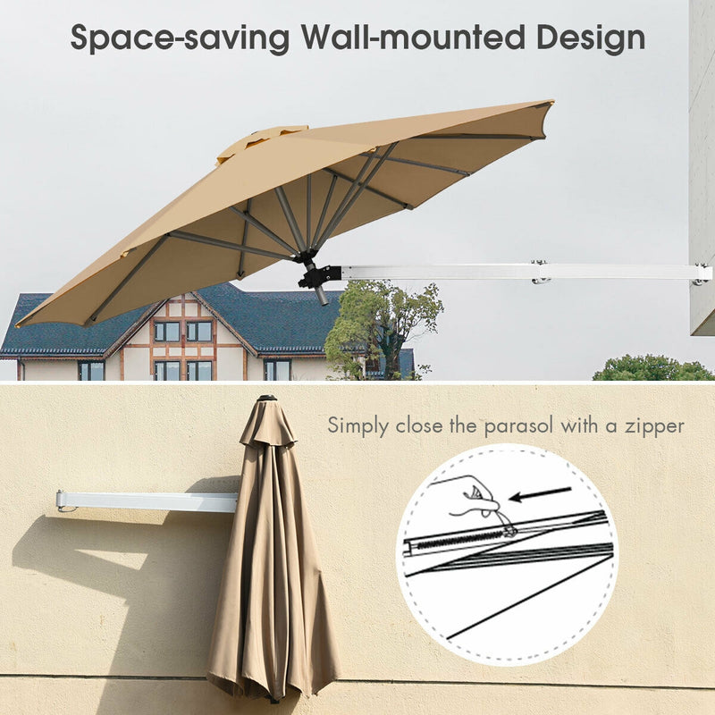 8ft Wall-Mounted Telescopic Folding Tilt Aluminum Sun Shade Umbrella