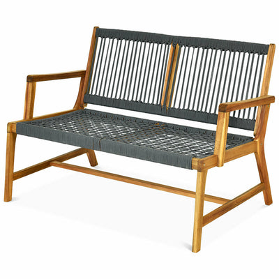 2-Person Wood Bench with Breathable Woven Seat & Back