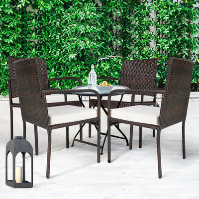 4 PCS Outdoor Patio Rattan Dining Chairs Cushioned Sofa