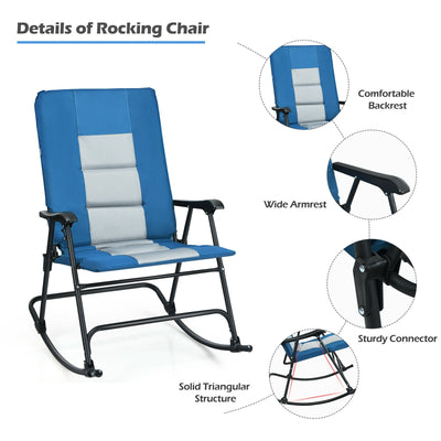 Foldable Rocking Padded Camping Chair with Backrest and Armrest