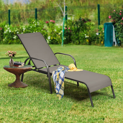 2 Pieces Outdoor Patio Lounge Chair Chaise Fabric with Adjustable Reclining Armrest