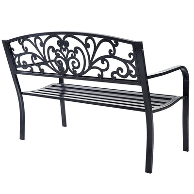 50 Inch Patio Park Steel Frame Cast Iron Backrest Bench Porch Chair