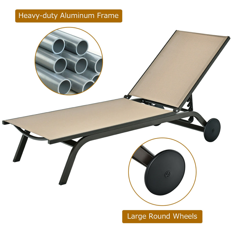 Aluminum Fabric Outdoor Patio Lounge Chair with Adjustable Reclining