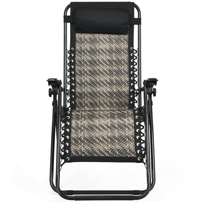 2Pcs Folding Patio Rattan Zero Gravity Lounge Chair