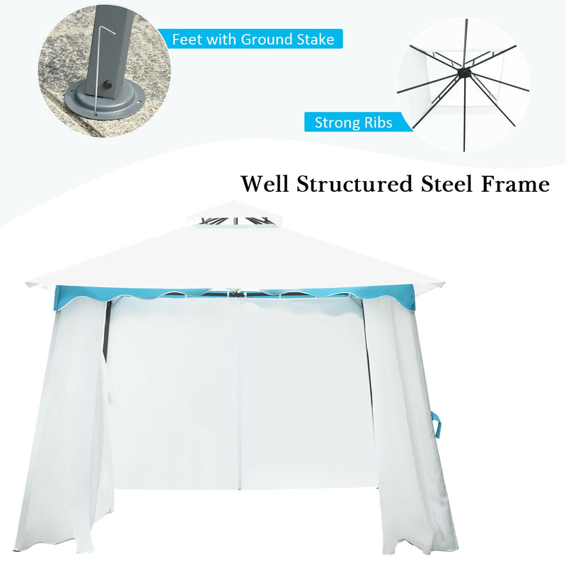 2-Tier Patio Gazebo Canopy Tent with Closable with Side Walls
