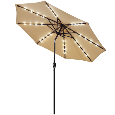 9 Ft and 32 LED Lighted Solar Patio Market Umbrella Shelter with Tilt and Crank
