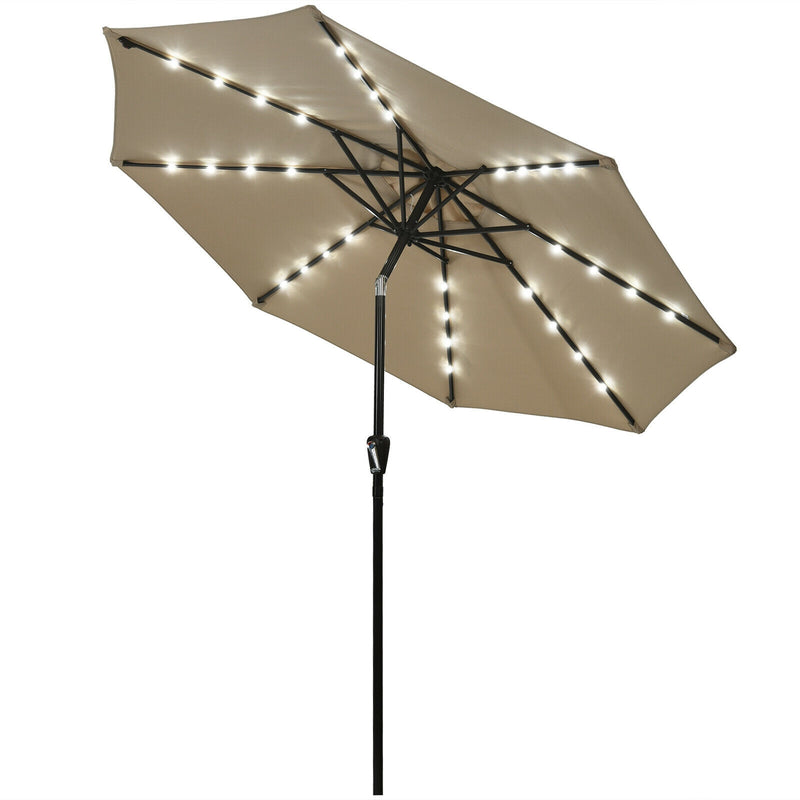 9 Ft and 32 LED Lighted Solar Patio Market Umbrella Shelter with Tilt and Crank