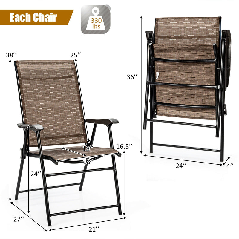 2 Pieces Outdoor Patio Folding Chair with Armrest for Camping Garden