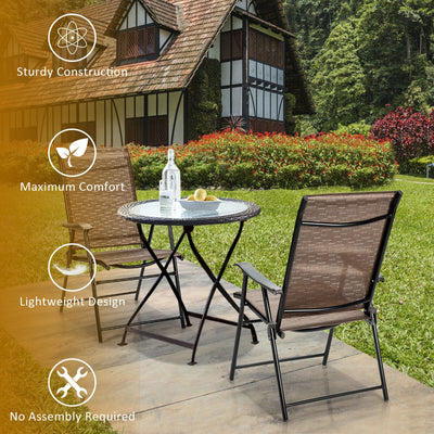 2 Pieces Outdoor Patio Folding Chair with Armrest for Camping Garden