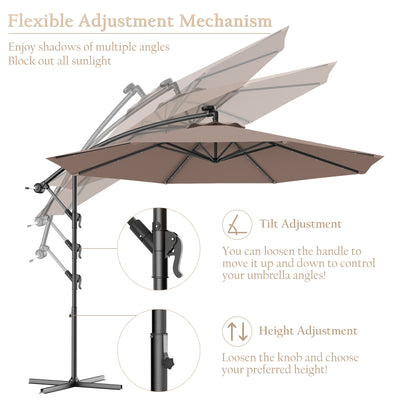10 Feet Patio Umbrella with Cross Base and Solar LED