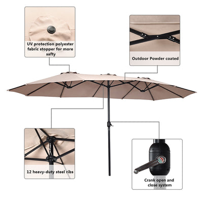 15 ft Double-Sided Outdoor Patio Umbrella with Crank without Base