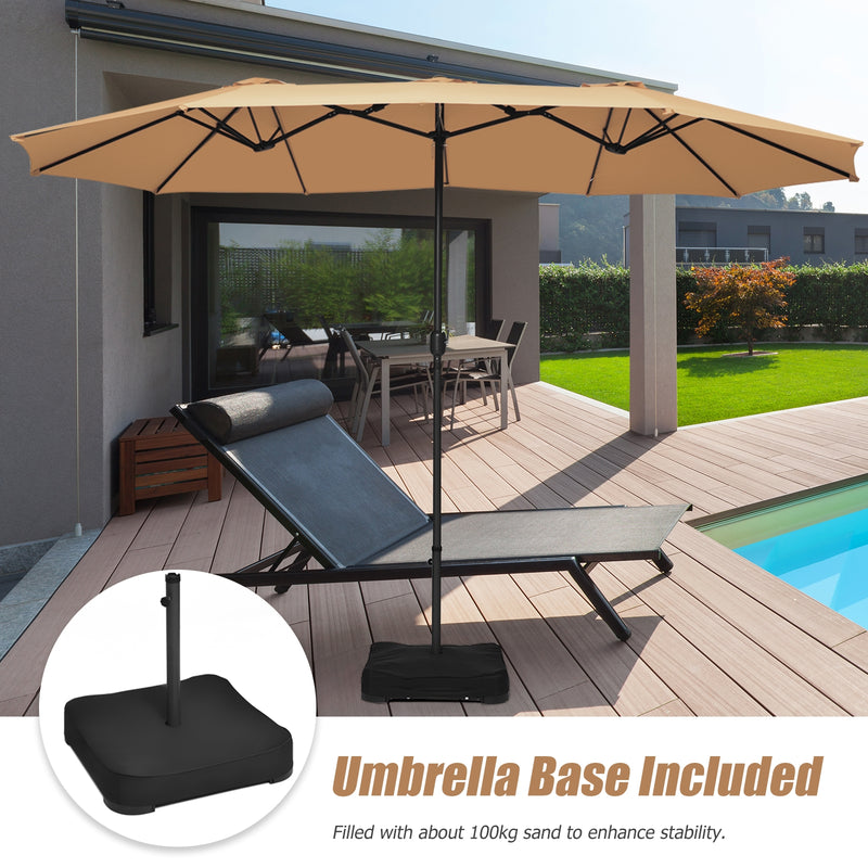 15 Foot Extra Large Patio Double Sided Umbrella with Crank and Base