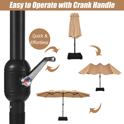 15 Foot Extra Large Patio Double Sided Umbrella with Crank and Base
