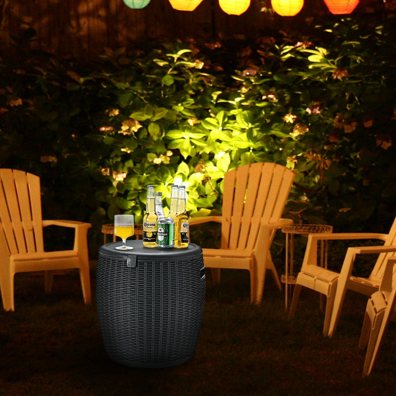 9.5 Black Gallon 4-in-1 Patio Rattan Cool Bar Cocktail Table Side Table