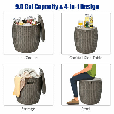 9.5 Brown Gallon 4-in-1 Patio Rattan Cool Bar Cocktail Table Side Table