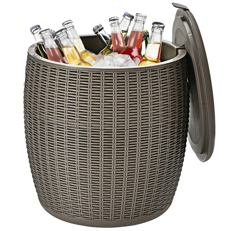 9.5 Brown Gallon 4-in-1 Patio Rattan Cool Bar Cocktail Table Side Table