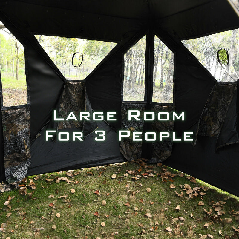 3 Person Portable Pop-Up Ground Tent with Gun Ports and Carrying Bag