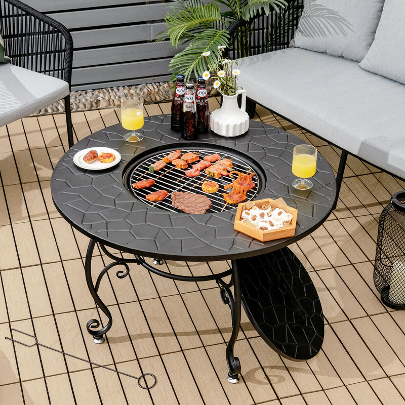 35.5 Feet Patio Fire Pit Dining Table With Cooking BBQ Grate