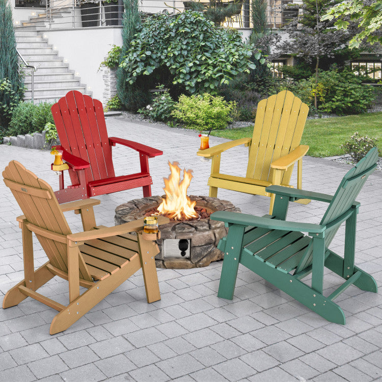 Weather Resistant HIPS Outdoor Adirondack Chair with Cup Holder Green