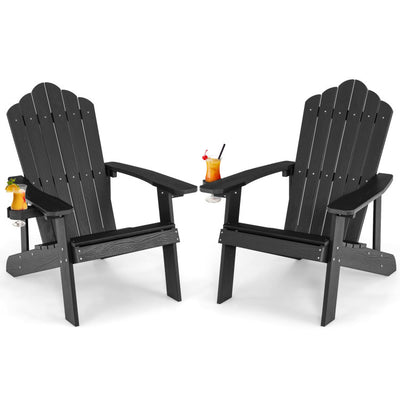Weather Resistant HIPS Outdoor Adirondack Chair with Cup Holder Black
