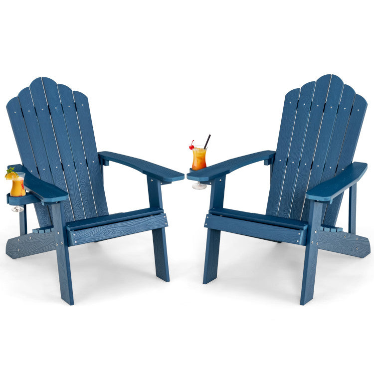 Weather Resistant HIPS Outdoor Adirondack Chair with Cup Holder Navy