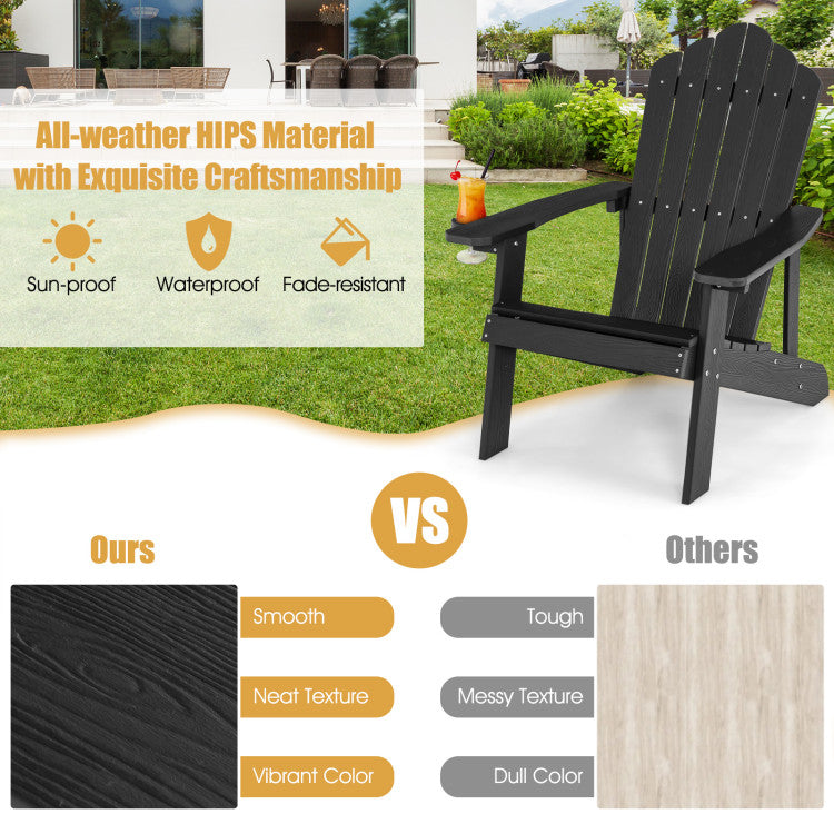 Weather Resistant HIPS Outdoor Adirondack Chair with Cup Holder Black
