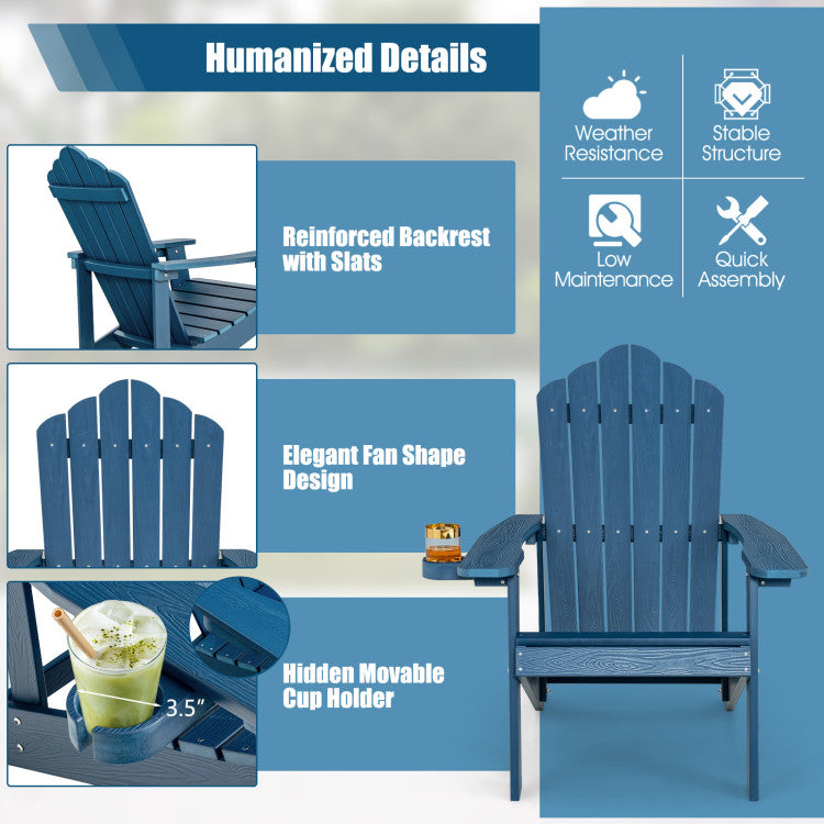 Weather Resistant HIPS Outdoor Adirondack Chair with Cup Holder Navy
