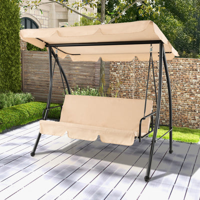 2-Seat Outdoor Convertible Swing Chair with Flat Bed and Adjustable Canopy