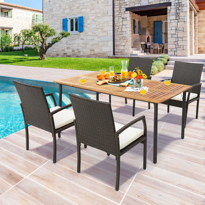 Patio Acacia Wood Dining Table with Umbrella Hole and Metal Legs