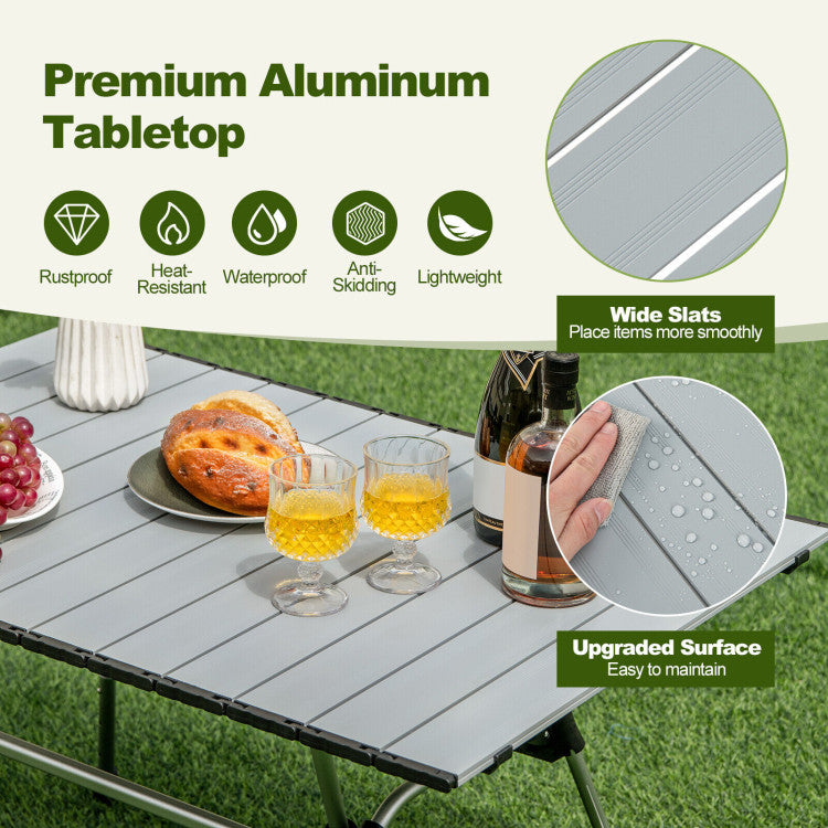 Folding Heavy-Duty Aluminum Camping Table with Carrying Bag Sliver