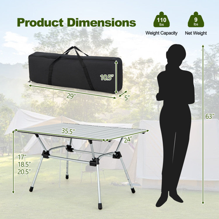 Folding Heavy-Duty Aluminum Camping Table with Carrying Bag Sliver