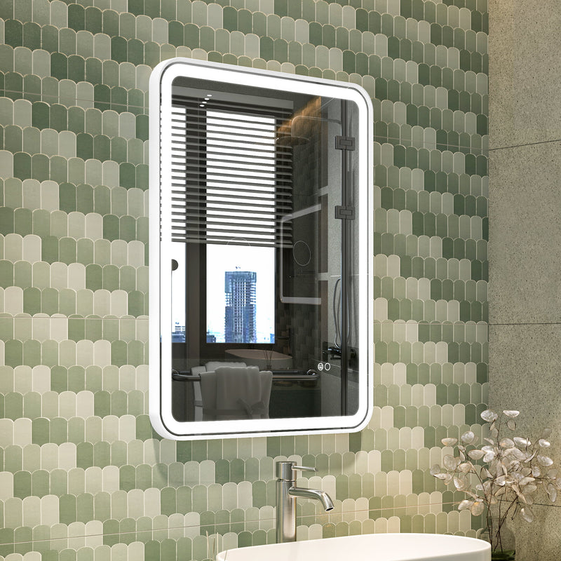 24 x 32 inch LED Bathroom Mirror, Wall Mounted Bathroom Vanity Framed Mirror with Dimmer, IP54 Enhanced Anti-Fog
