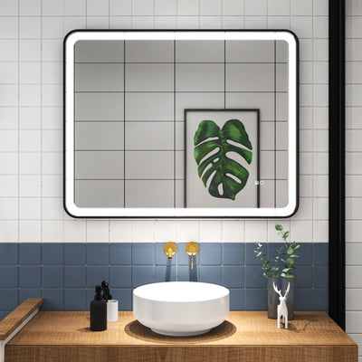 40 x 32 inch LED Bathroom Mirror, Wall Mounted Bathroom Vanity Framed Mirror with Dimmer, Anti-Fog